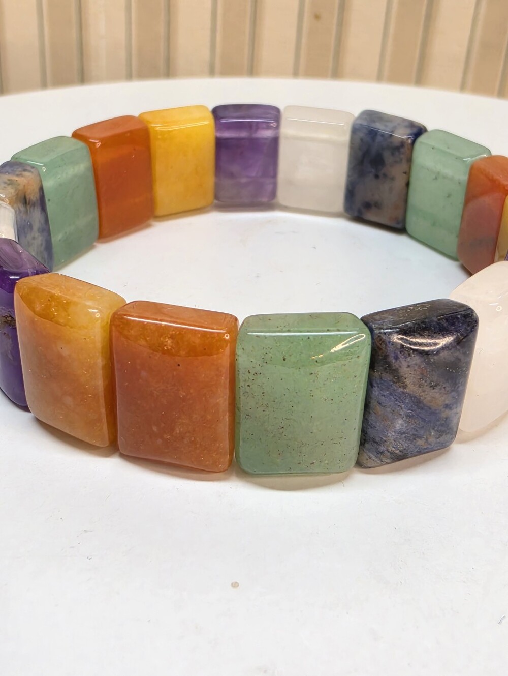Multi Gemstone Stretch Bracelet Amethyst Jade Sodalite Quartz Aventurine - Picture 3 of 4